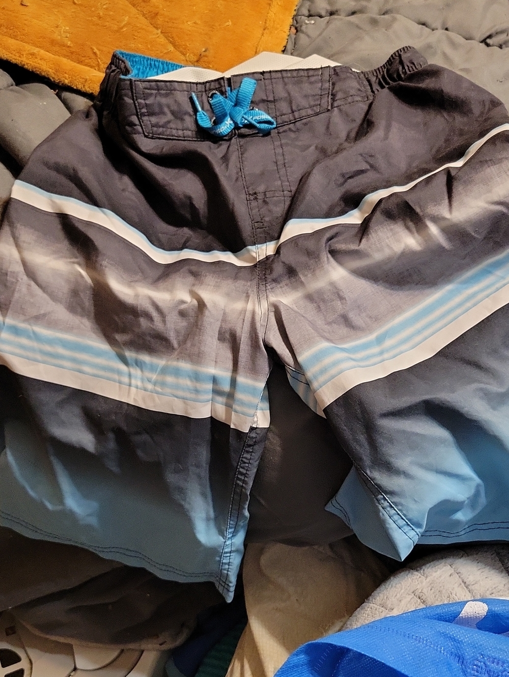 Men's Black and Blue Gradient Stripe Swim Board Shorts